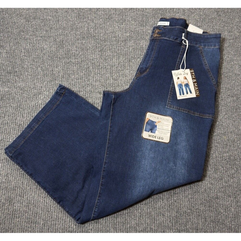 9TH & MAIN High-Rise Wide Leg Denim Jeans Womens Size 22W Stretch Dark Wash NEW